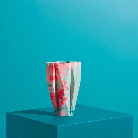 Small Deco Vase, Marbled in Mint & Turquoise